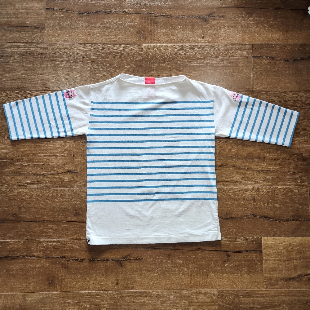 Lucky Chouette Striped Embroidered 3/4 Sleeve T-shirt One Size Sailor Nautical